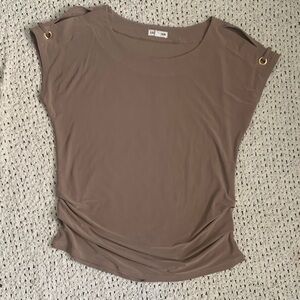 Lily Star Taupe Short Sleeve Top with Grommet Detail